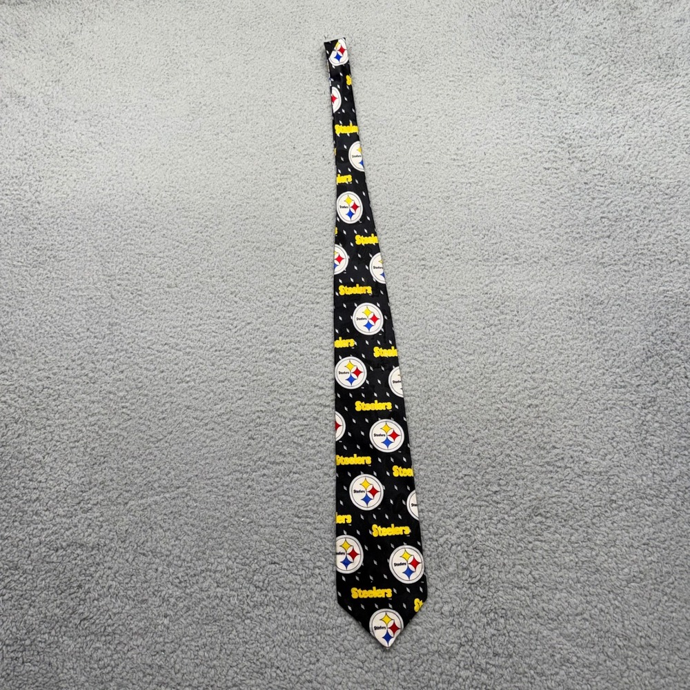 Team NFL Pittsburgh Steelers Football Mens Necktie Black & Yellow Logo Fan Tie